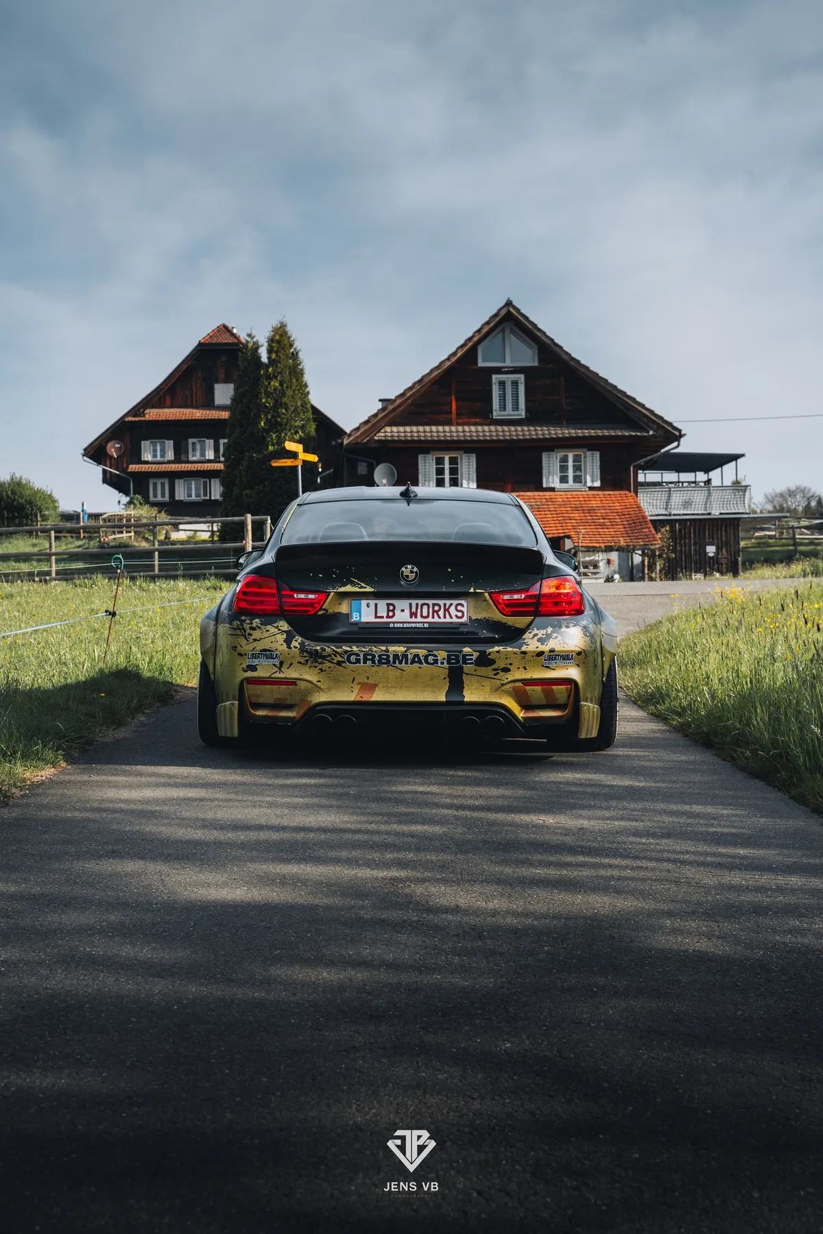 BMW M4 Liberty Walk GR8 Magazine wrap rear centered swiss village